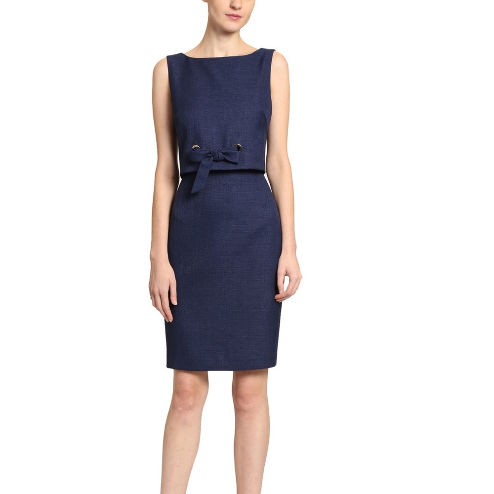 Badgley Mischka navy linen dress w/ pop over & bow